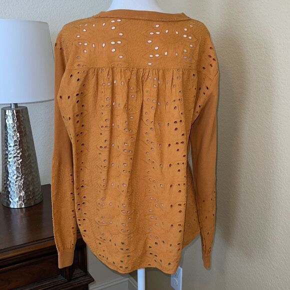(BOGO FREE) ANTHROPOLOGIE Pilcro Maura Eyelet Lace Sweatshirt Mustard Yellow S - Picture 5 of 6